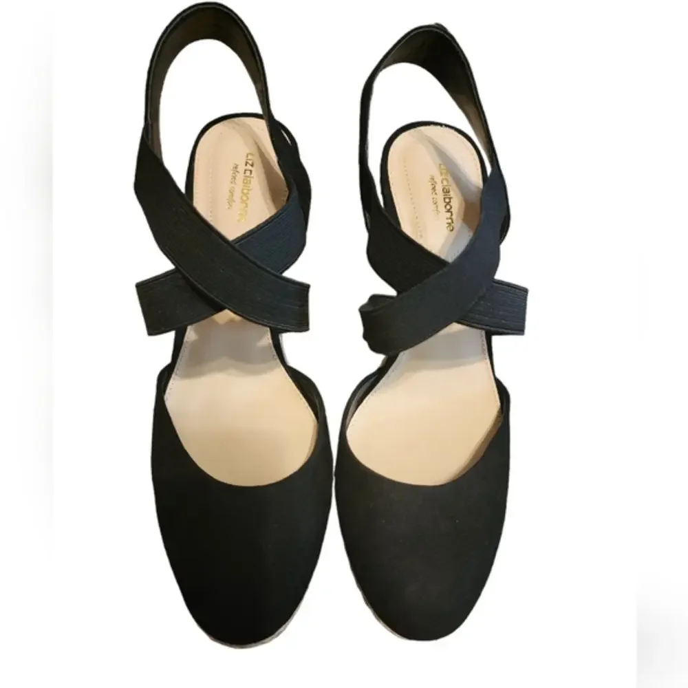 Liz claiborne black strappy wedges‎ 10